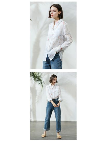 2020 Spring/Summer Artistic Floral Ramie Long Sleeve Top for Women