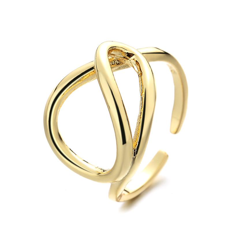 2026 18K Gold Plated Ring Women's Vintage Diamond Ins Simple French Light Luxury Index Finger Geometric Opening Irregular Ring Trend
