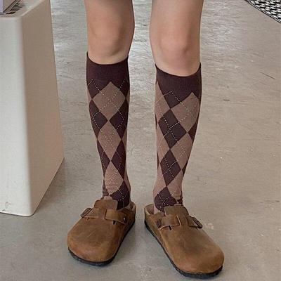 Módní kostkovaný Streetwear Stehenní Vysoké punčochy Ženy Bavlna Dlouhé ponožky Vintage Harajuku Studenti japonských škol Vysoké ponožky pod kolena