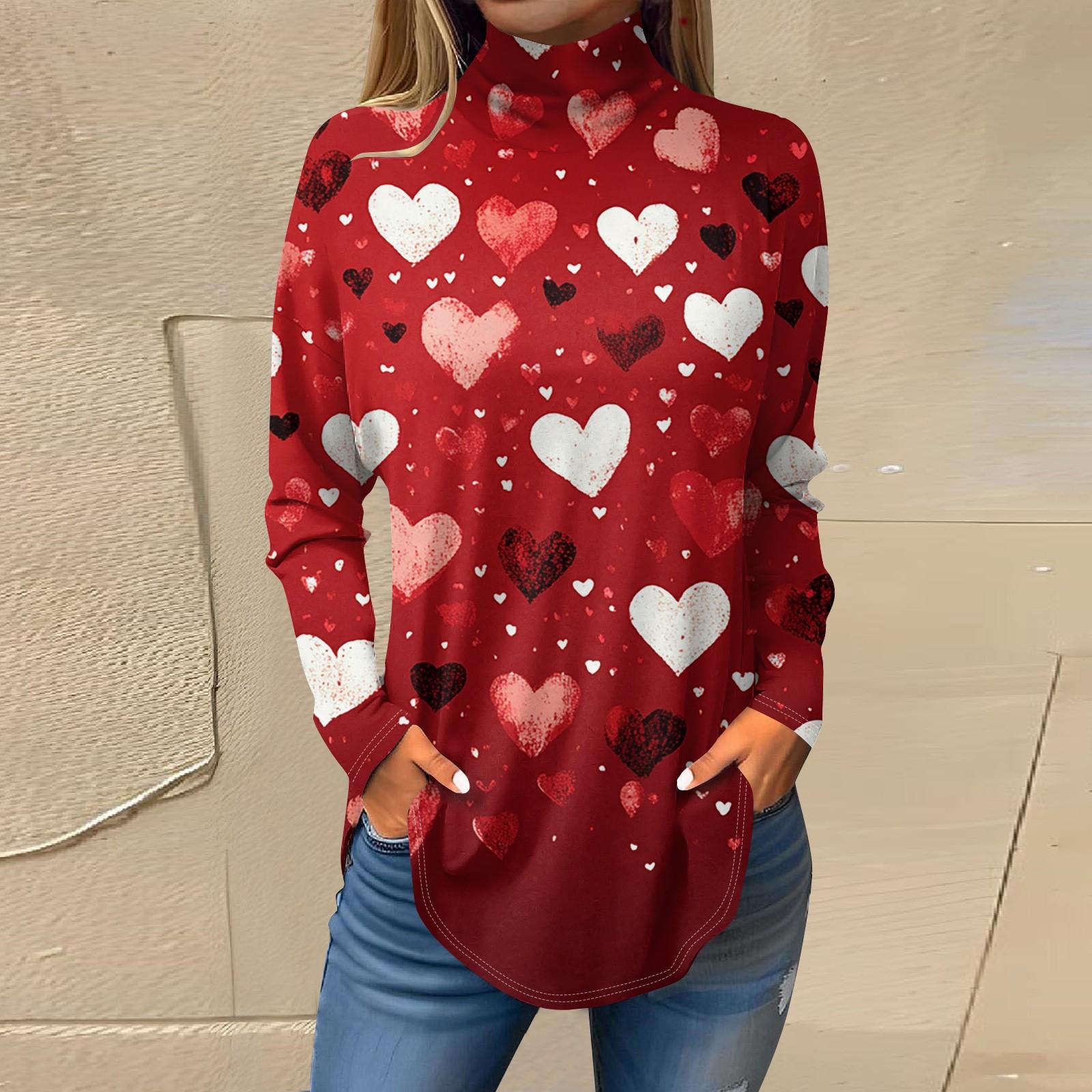 

Футболки для женщин, осенние повседневные рубашки с длинным рукавом, толстовка с принтом, топ с высоким воротом, пуловер XL