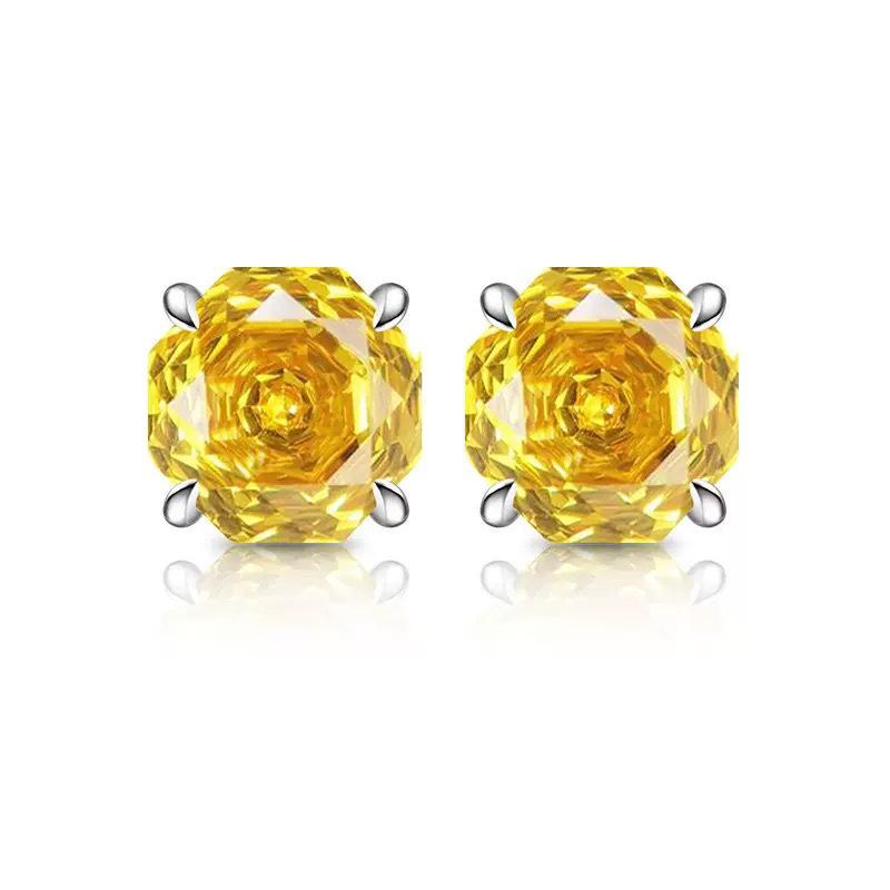 Beixi Sterling Silver Octagonal Rose Stud Earrings with Multi-Color Zirconia, 6mm, S925. 925 Silver