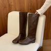 Cowhide version~ inner height increase French beige long knight boots women's boots square head thin boots straight fashion boots