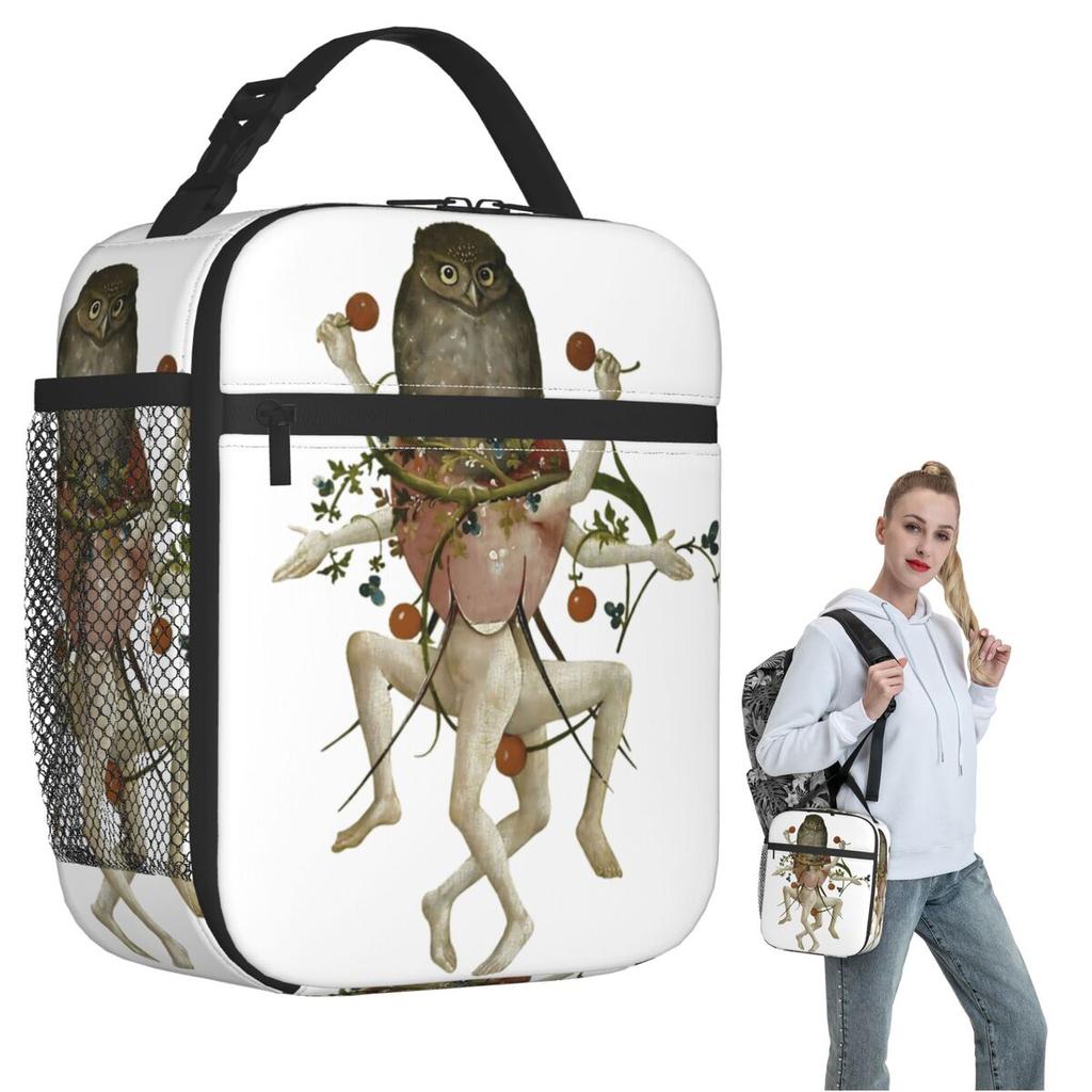 Hieronymus Bosch Dancing Owl Insulated Lunch Bag for Women Children Leakproof Food Boxes Thermal Lunch Box Tote