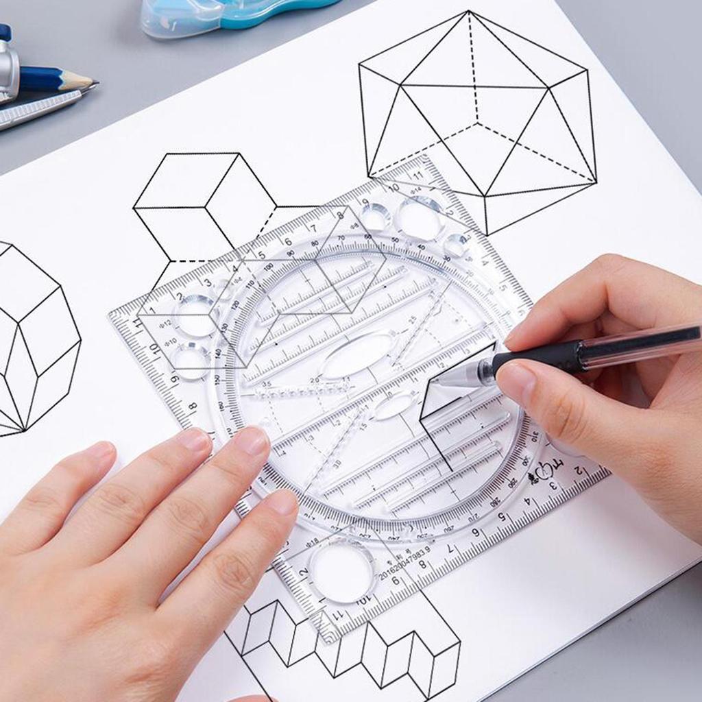 Versatile Geometric Round Drawing Ruler Table for Drafting Student Template Measuring