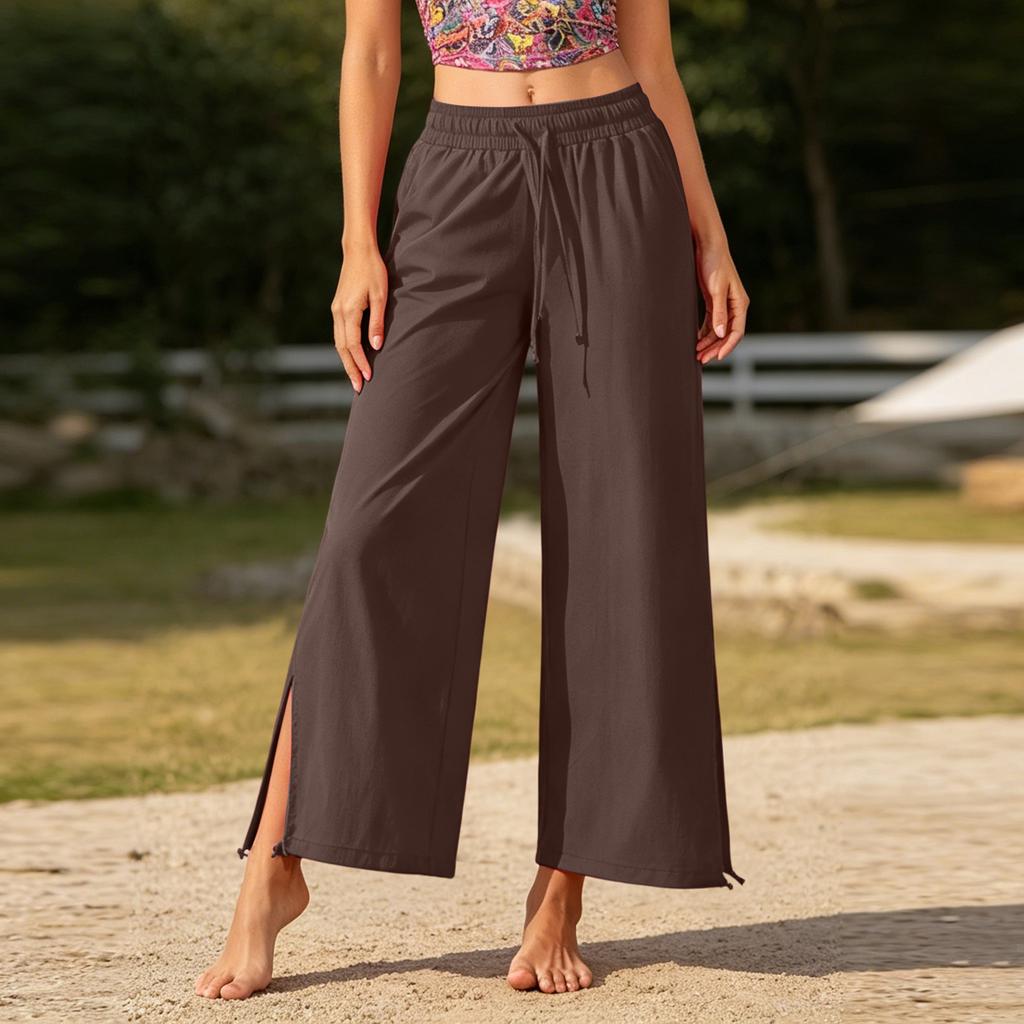 Women's High Waist Wide Leg Yoga Pants - Split Hem Tapered Joggers for Dance, Pilates, Fitness