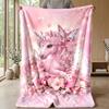 Pink Teddy Bear with Rose Decorations Theme blanket Lightweight Warm Flannel Blanket Decorative Throw Blanket for Home Decoration