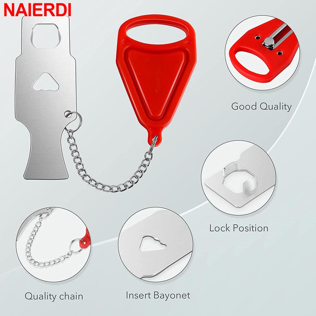 NAIERDI Portable Door Lock Safety Latch Metal Lock Anti Theft Security Lock Great for Travel Dormitory,Airbnb,Hotel,Home, Motel