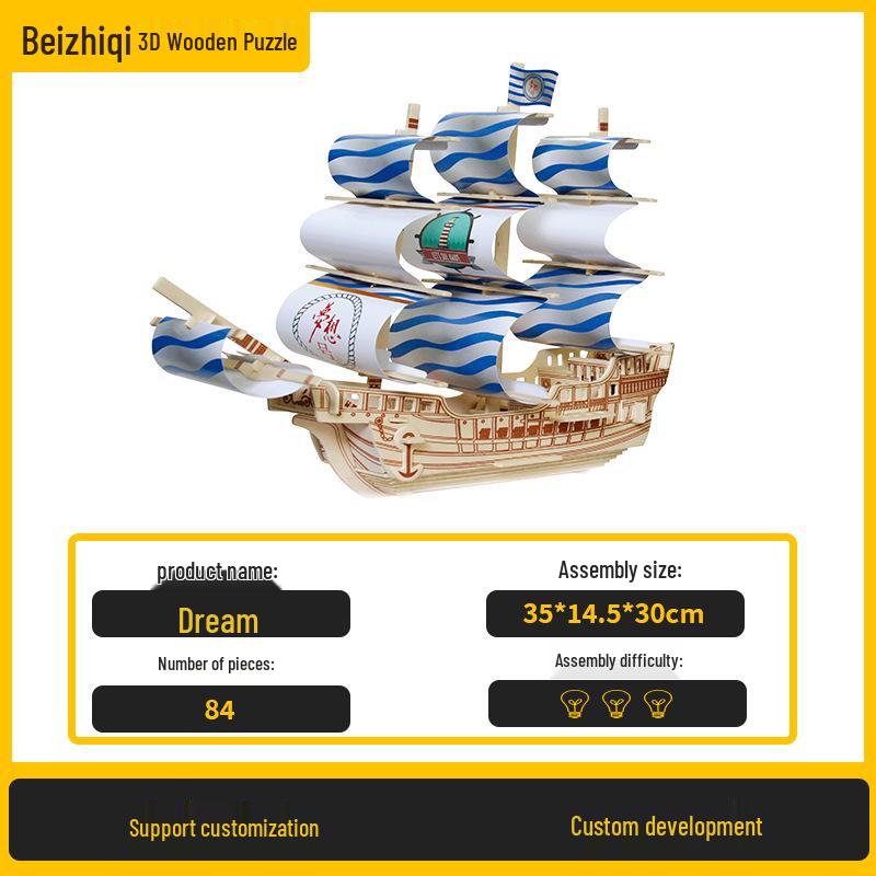 Beizhiqi 3D Wooden Sailing Boat Puzzle Model Toy