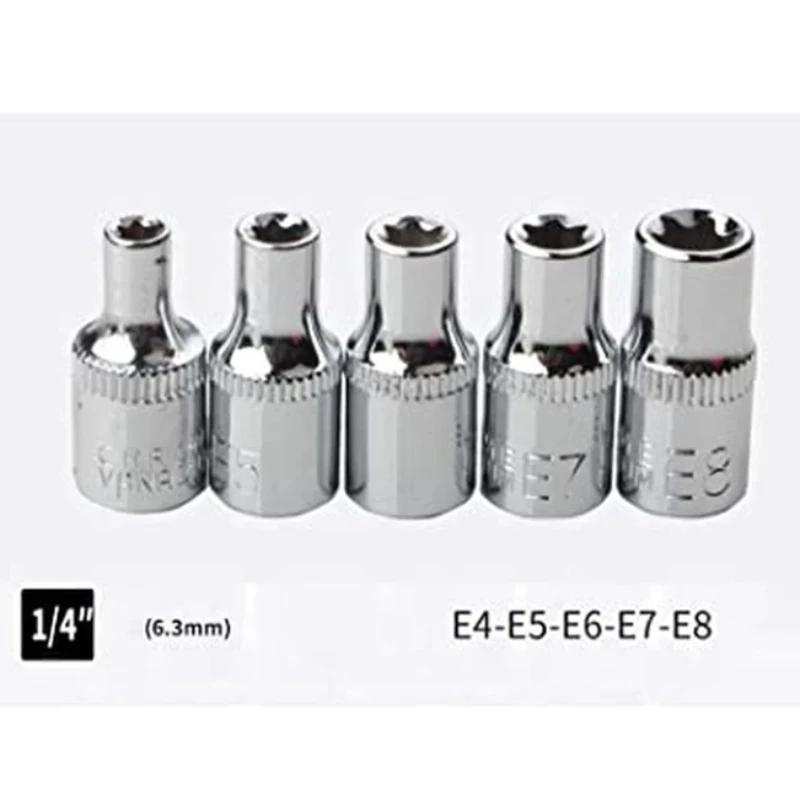 14Pcs E-Torx Hexagonal Plum Torque Socket Set with Case 1/4, 3/8, 1/2 In Drive Female External Star Socket Set E4-E24 Sockets