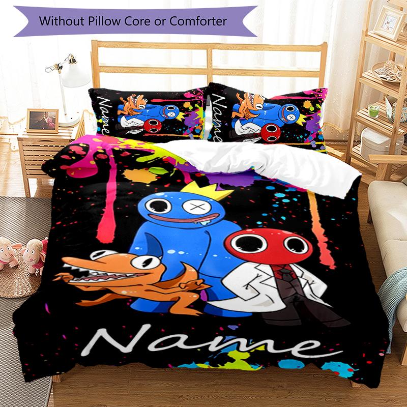 3pcs Custom Name Rainbow Friends Bedding Set Duvet Cover Closure Includes 1 Duvet Cover & 2 Pillowcases for All Seasons Bedroom Decor