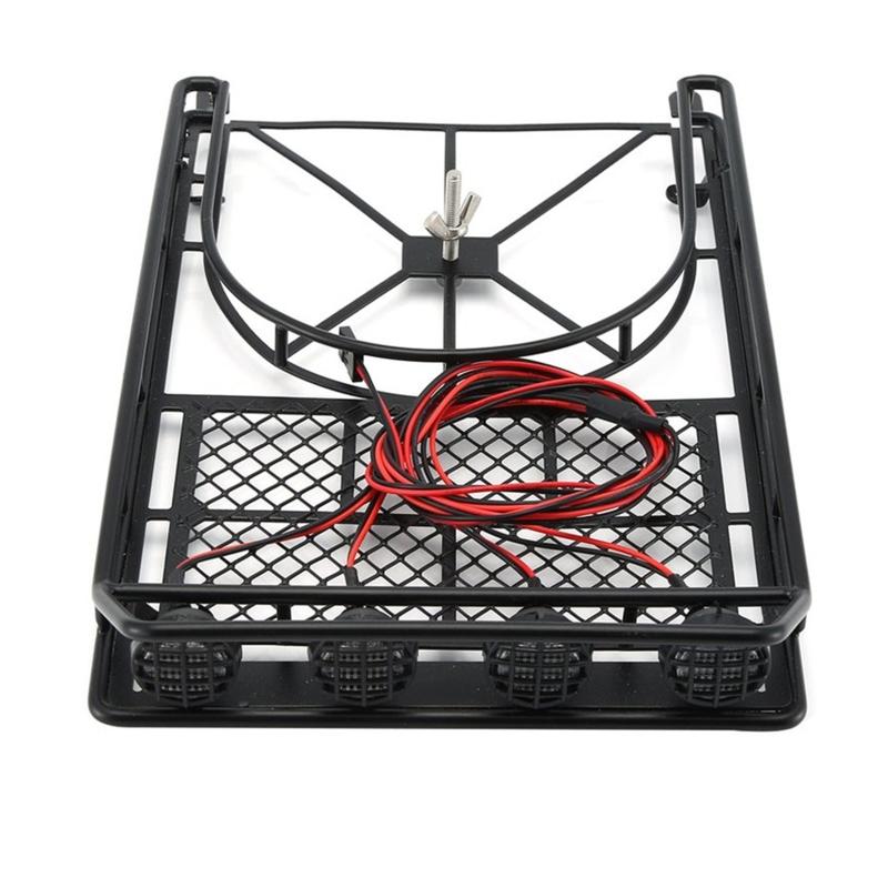 Anti-Rust Metal Car Roof Rack with 4 LED Light Upgrade Modification Parts for Axial SCX10 II RC Crawler 1/10