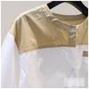 Round Neck Pure Cotton Shirt Women Summer New Fashion Design Color Matching Mid-sleeve Versatile Casual Top