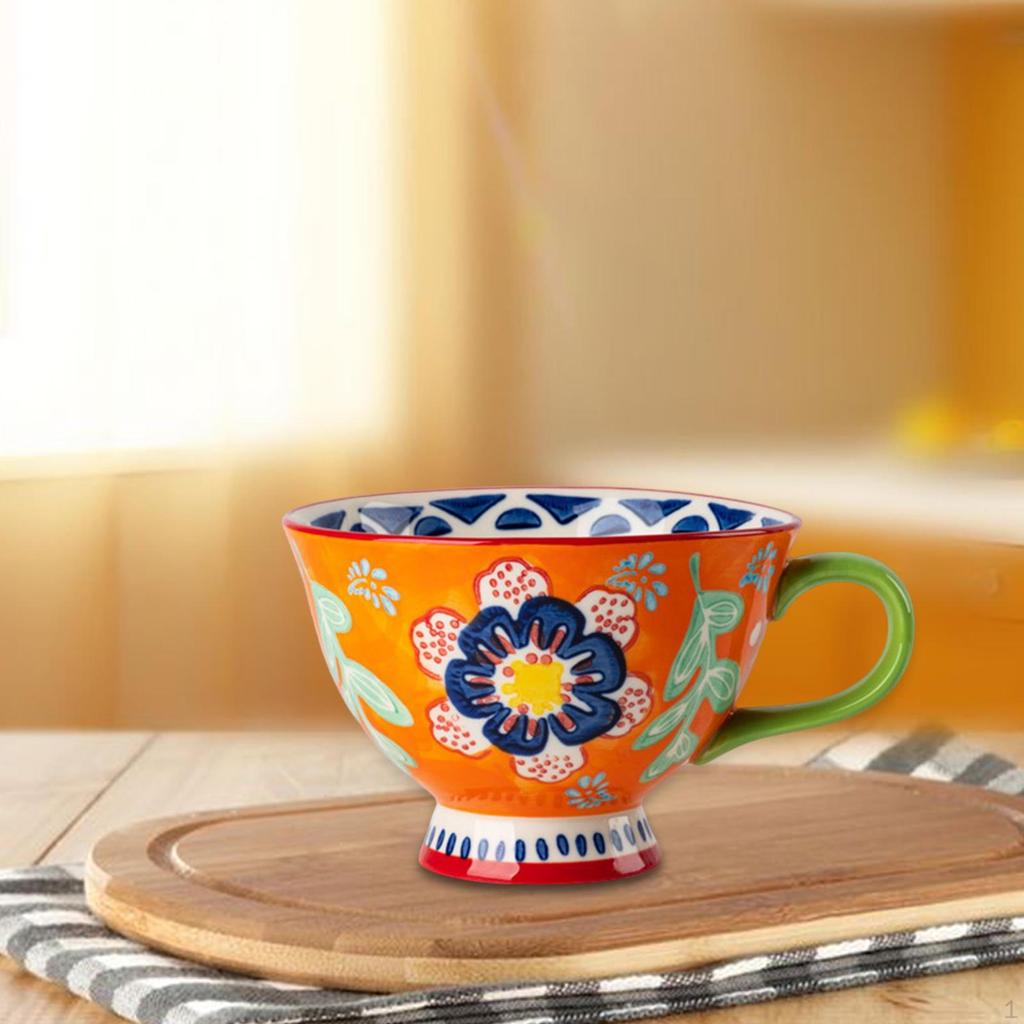 Ceramic Cup, Creative Tea Cups Birthday Gifts Retro Hand Painted Floral Pattern 420 Mug for