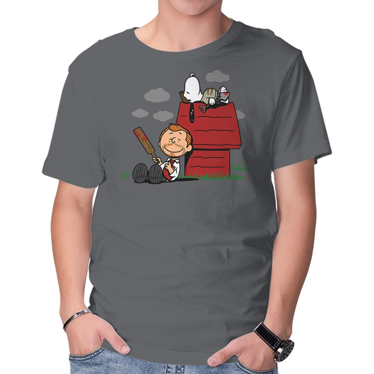 Unisex Crew Neck T-Shirt Peanuts of the Dead Graphic Short Sleeve Casual Tee XL