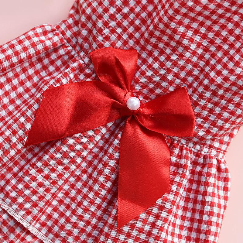 Plaid Printing Bow-knot Decor Apparel Two-legged Dog Costume Skirt Dress for Summer Pet Clothing