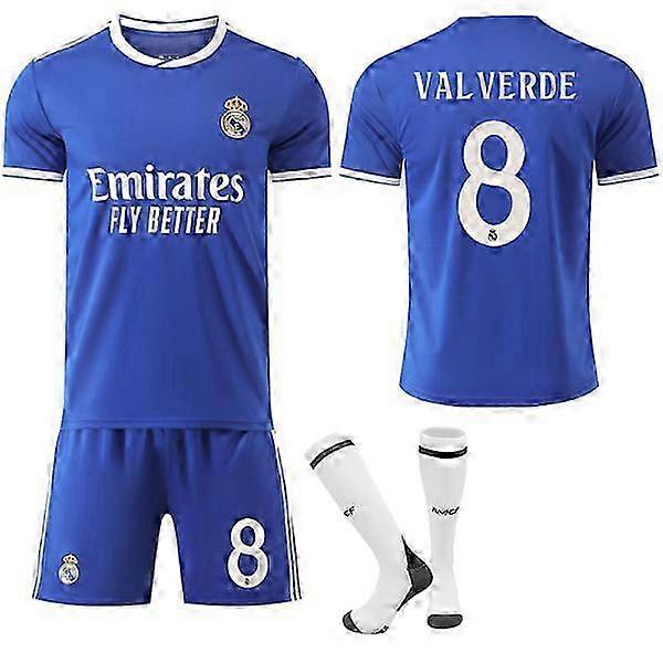 2026 Real Madrid Fußballverein Auswärts Blau Nr.. 8 Valverde Trikot xs blau