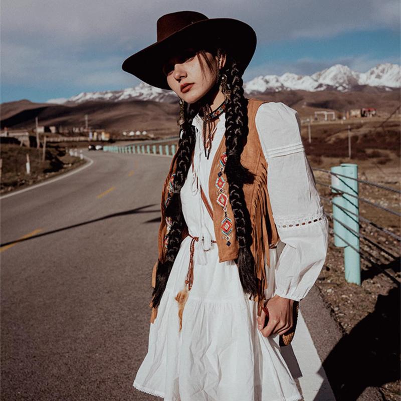 Bohemian Vintage Fringe Embroidered Vest Women Short Waistcoat Ethnic Style Travel Outfit