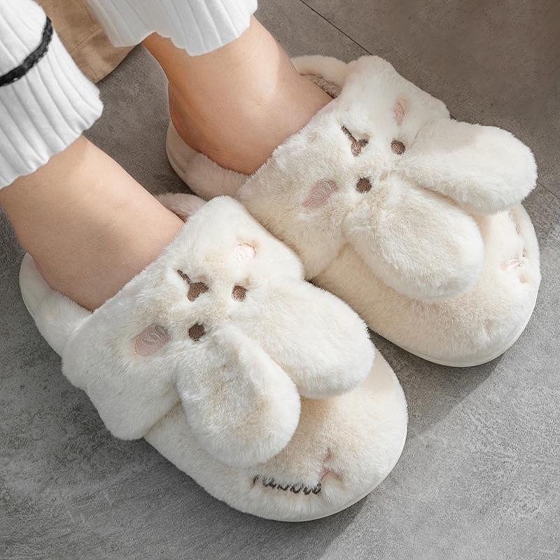 Women's Winter 2026 Cotton Plush Rabbit Fur Slippers - Indoor Home Style