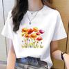 Korean Style Women's Floral Printed Short Sleeve T-Shirt, Round Neck, Casual Fashion for Youth