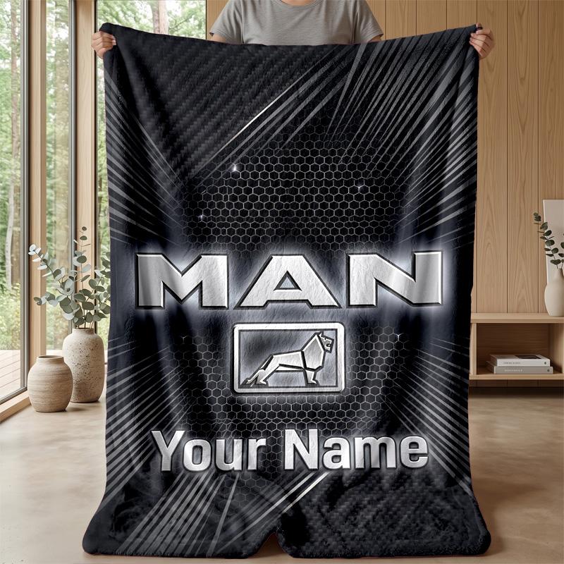 MAN Truck Custom Flannel Throw Blanket Print Your Name Text Soft Warm Blanket Holiday Present
