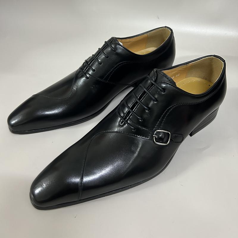 Fashion Men Leather Shoes High Quality Oxford Lace Up Side Metal Buckle Gray Purple Color Matching Handmade Business Office Formal Shoes