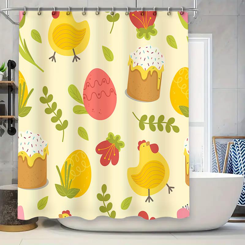 

Easter-themed shower curtain with chicken and eggs design bathroom decor accessories for home kitchen or hotel gift 90x180cm