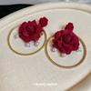 Silver Needle Fabric Rose Pearl Earrings French Elegance Sweet Temperament Retro Stud Earrings Light Luxury High-end Earrings