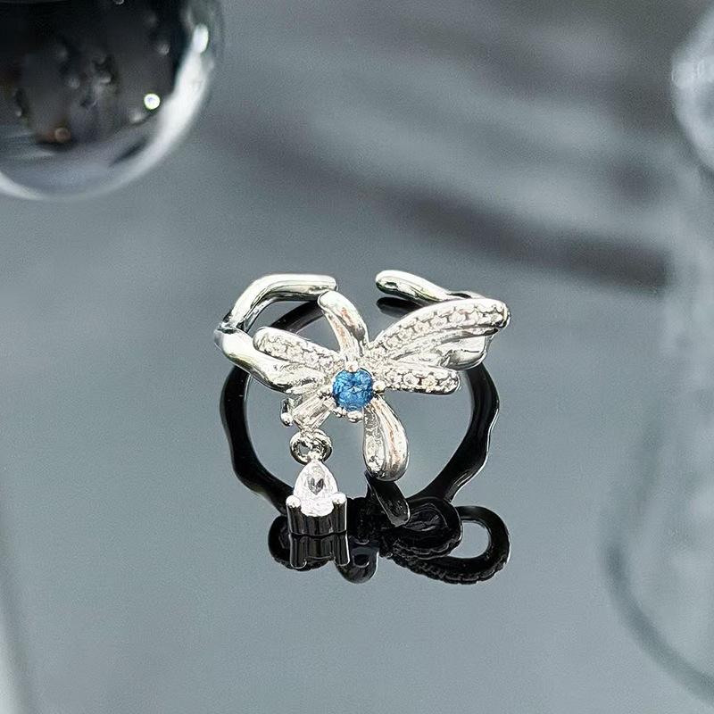 Sweet And Cool Style Bow Full Of Diamonds, Zircon Ring, Open Finger, Women'S Fashion Index Finger Ring, Stacked With Niche Rings