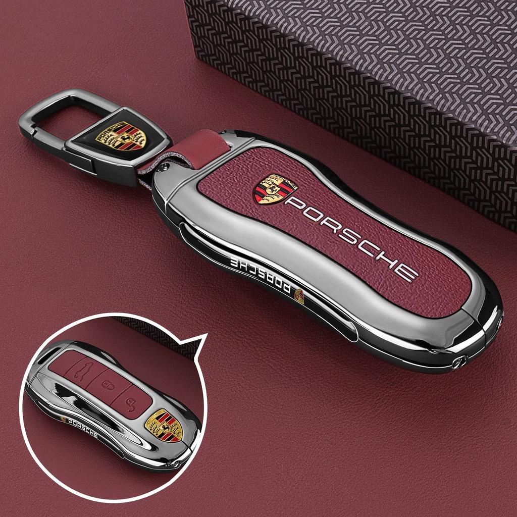 Leather Car Smart Remote Key Cover Case Keychain Protector For Porsche 911 718 Panamera Macan Cayenne Boxster Cayman Keychain TQ3