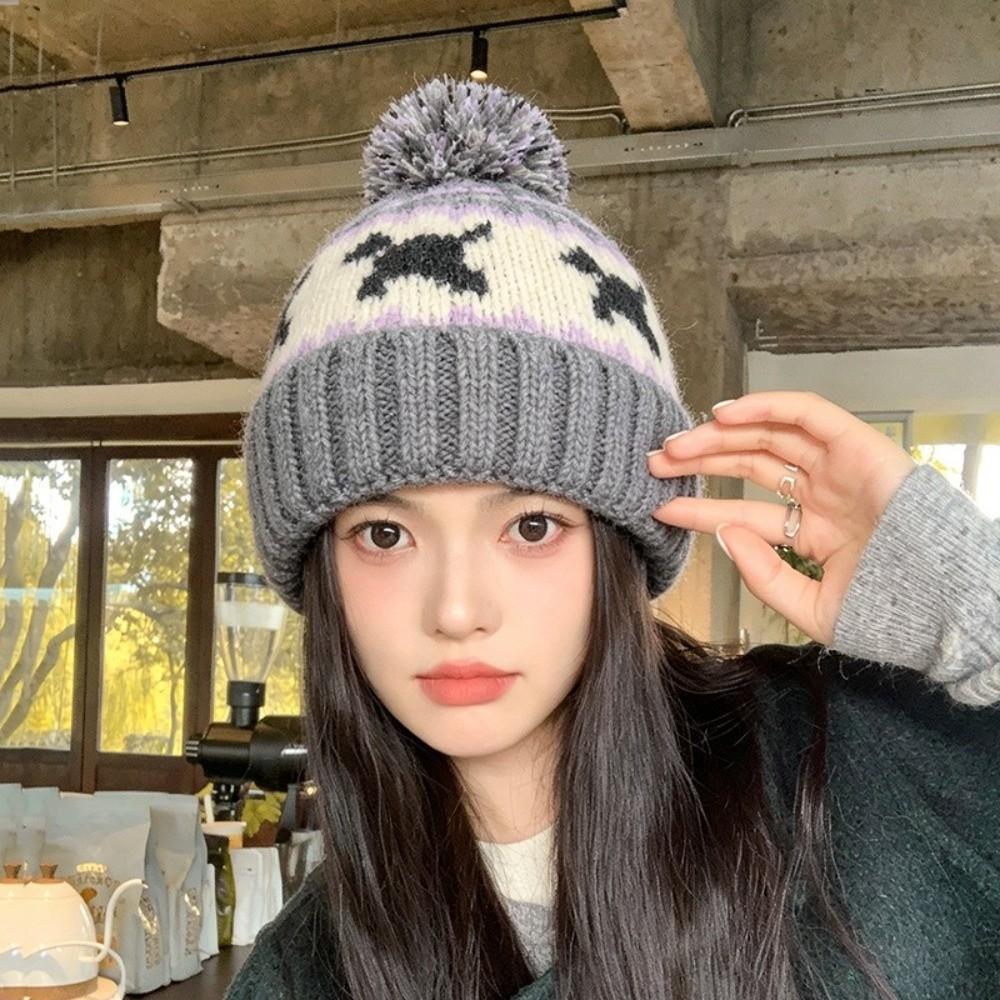 55cm To 62cm Knitted Beanie Hat Pom Pom Fall Winter Beanie Hat Fair Isle Beanie Outdoor Activity