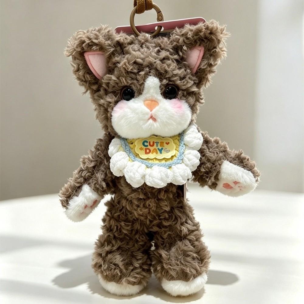 Curly German Cat Stuffed Bag Charm Soft Fluffy Ornament Cute Cat Plush Keychain Girls