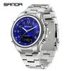 Sanda Men's Multi-Functional Watch: Dual Display, Luminous, Waterproof, Steel & Leather Straps, Casual & Business Style