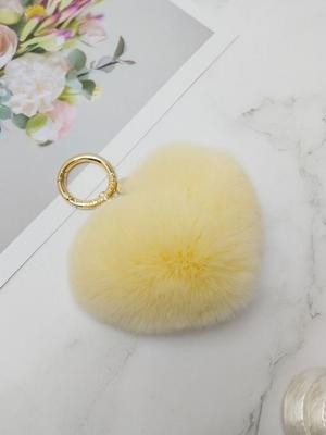 Rabbit Fur Heart Keychain & Charm - Yellow