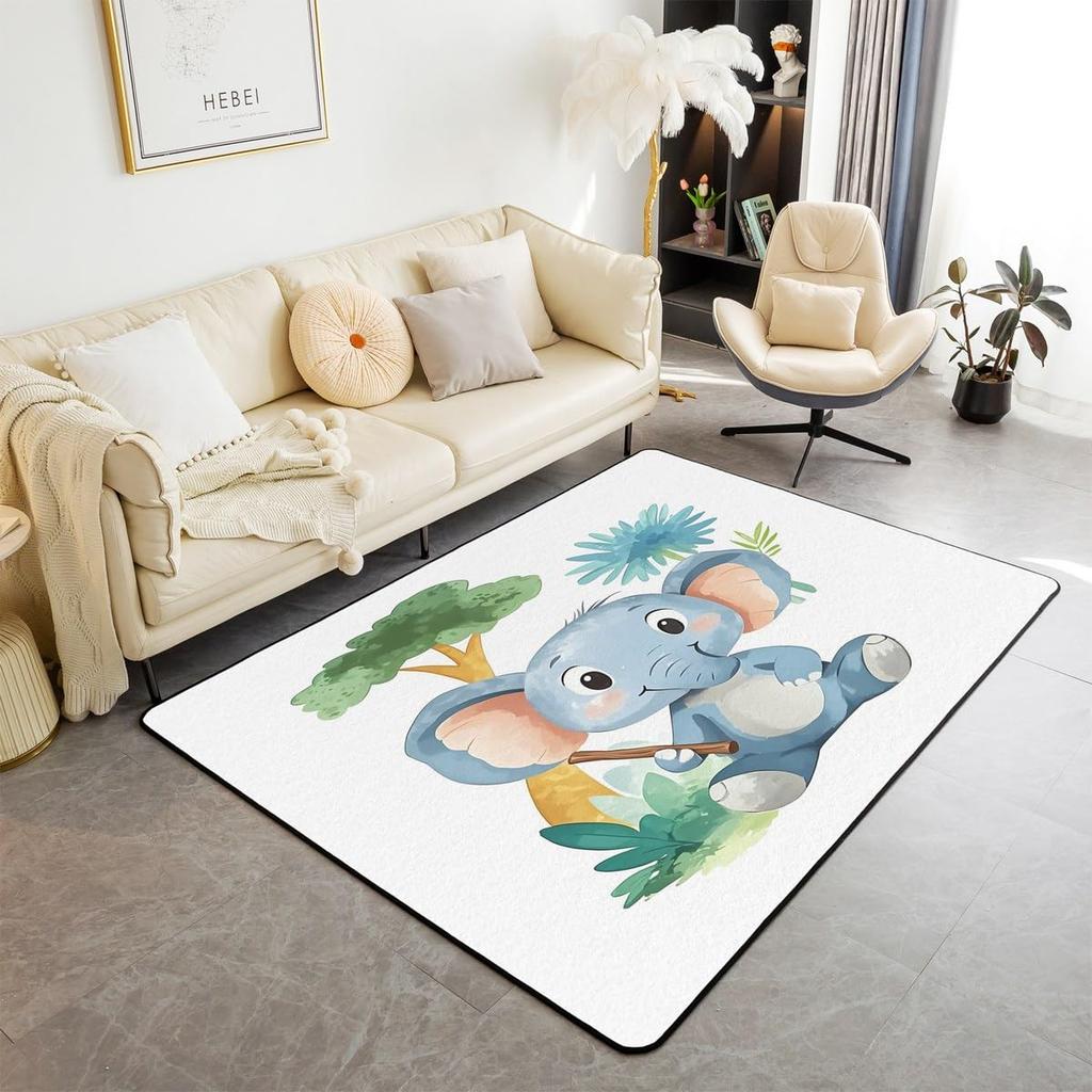 Erosebridal Nursery Jungle Animal Kids Area Rug 4'11" x 3'3" | Safari Elephant Giraffe Carpet for Boys Girls Cartoon Koala Lion Indoor Floor