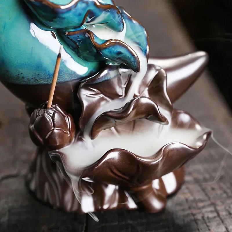 Zen Decorative Moon & Lotus Waterfall Backflow Incense Burner Incense Sticker Holder Home Decor Creative Home Aromatherapy Gift