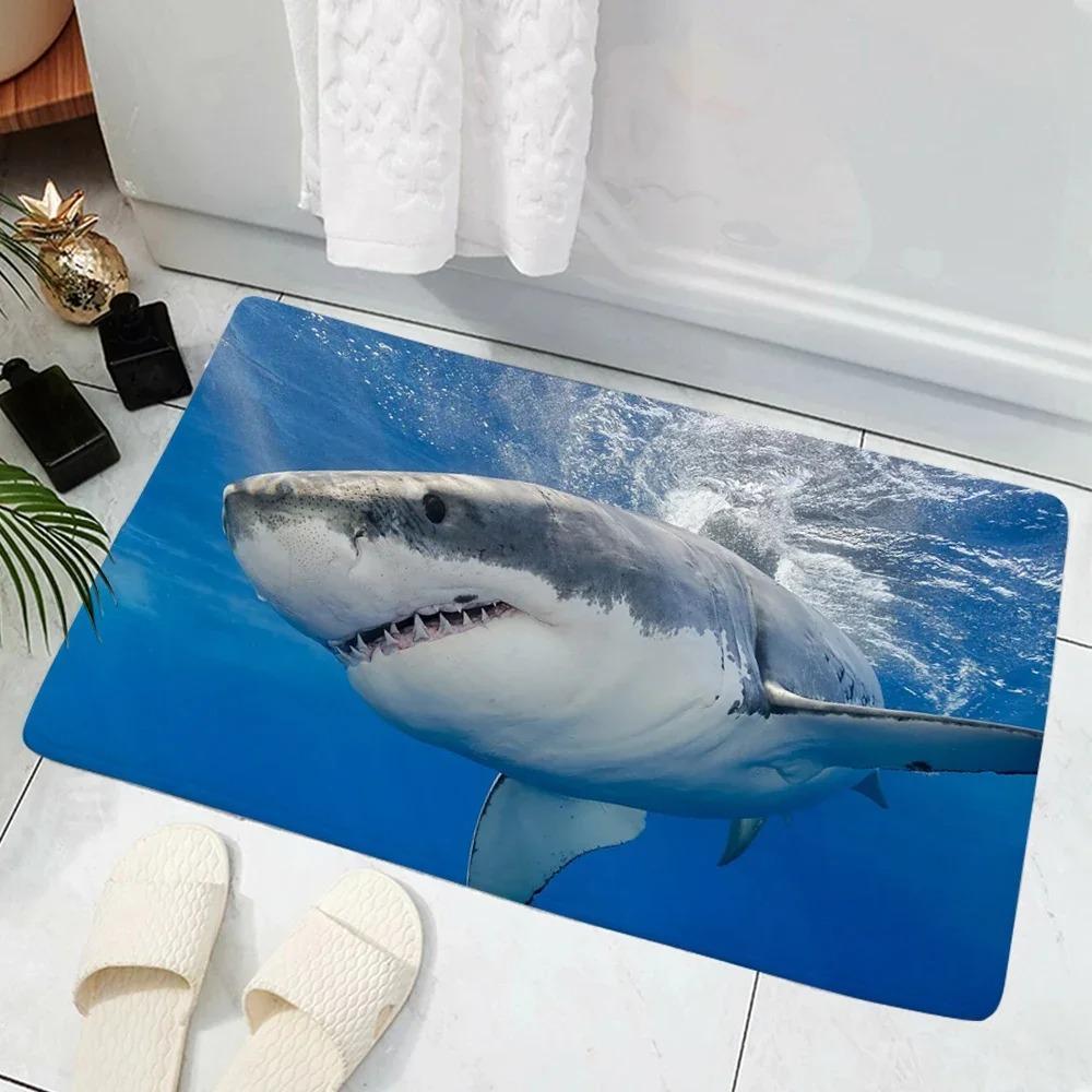 3D Shark Creative Entrance Doormat Deep Sea Shark Bathroom Door Mat Anti Slip Pad Kitchen Mat Welcome Mat Door Mat Entrance