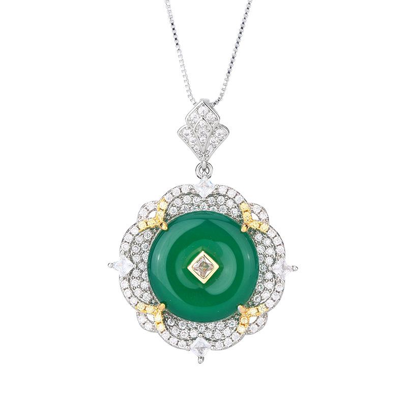 Set Bijuterii Accesorii Imitatie Calcedonie Verde Împărat Natural Cercei Colier Inel Cataramă de Siguranță Femei Vintage Premium