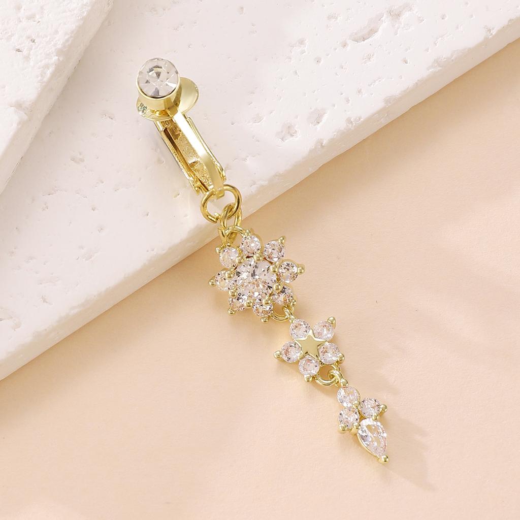 CZ Cross & Heart Belly Button Ring Set, Gold & Silver Tone Dangling Navel Piercing Jewelry