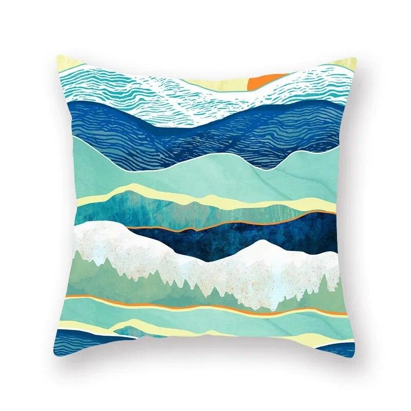 45x45cm Abstract Art Geometric Mountain Sunset Octopus Creative Pillow Cover Sofa Office Seat Cushion  Home Decoration