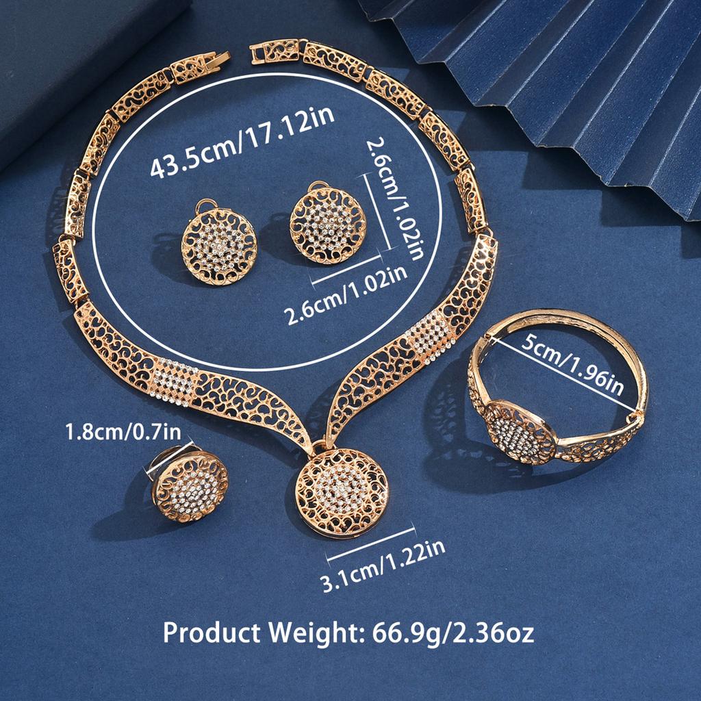 Women's Fashionable Design Metal Earrings, Necklaces, Bracelets, and Ring Sets Suitable for Banquets and Holiday Gifts