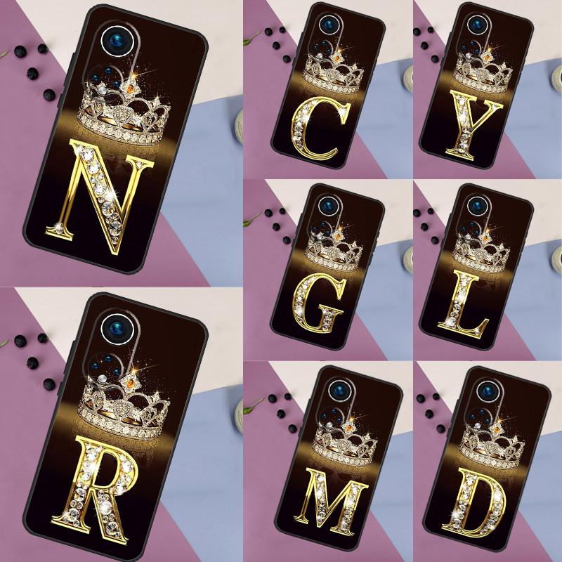 Letter Monogram Gold Marble Case For Honor Magic 5 Pro 50 70 90 Lite X6 X7 X8 X9 8X 9X Honor X7a X6a X8a X9a X9b Cover