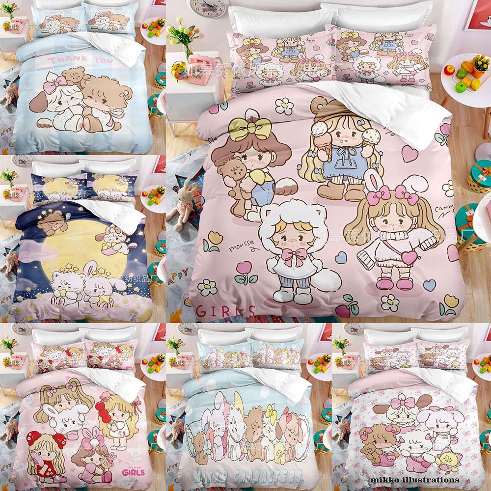 Kawaii MIKKO Bedding Sets Comforter Quilt Bed Cover Duvet Cover Pillow Case 2-3 Pieces Sets Kids Adult Size Cartoon Decoration