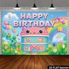 2D Cartoon Cat House Backdrop, Colorful Birthday Background with Music Notes for Baby Shower & Kids Events