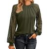 Casual Long Sleeve Lace Ruched T-Shirt Solid Top Round Neck Blouse Fashionable Womens
