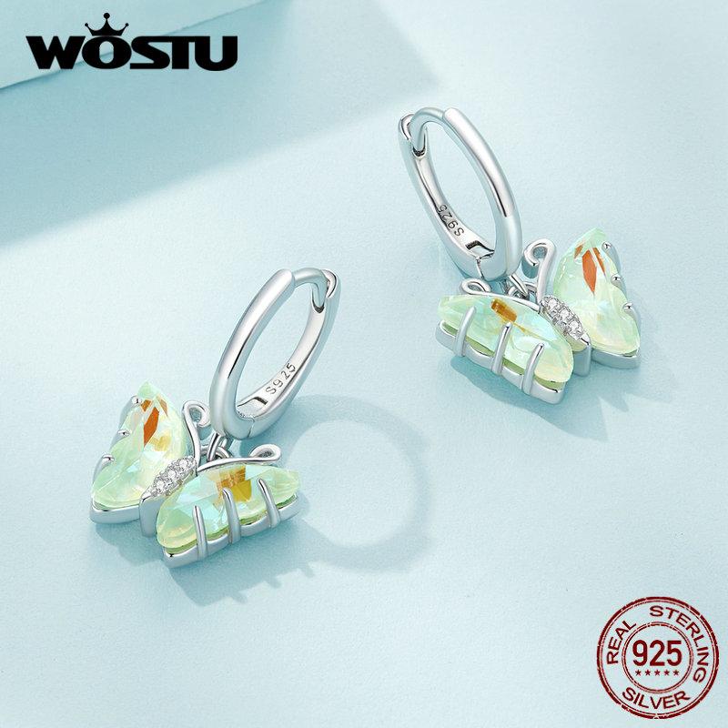 WOSTU 925 Sterling Silver Jemné barevné motýlkové náušnice pro ženy Jemné šperky Dárek k narozeninám
