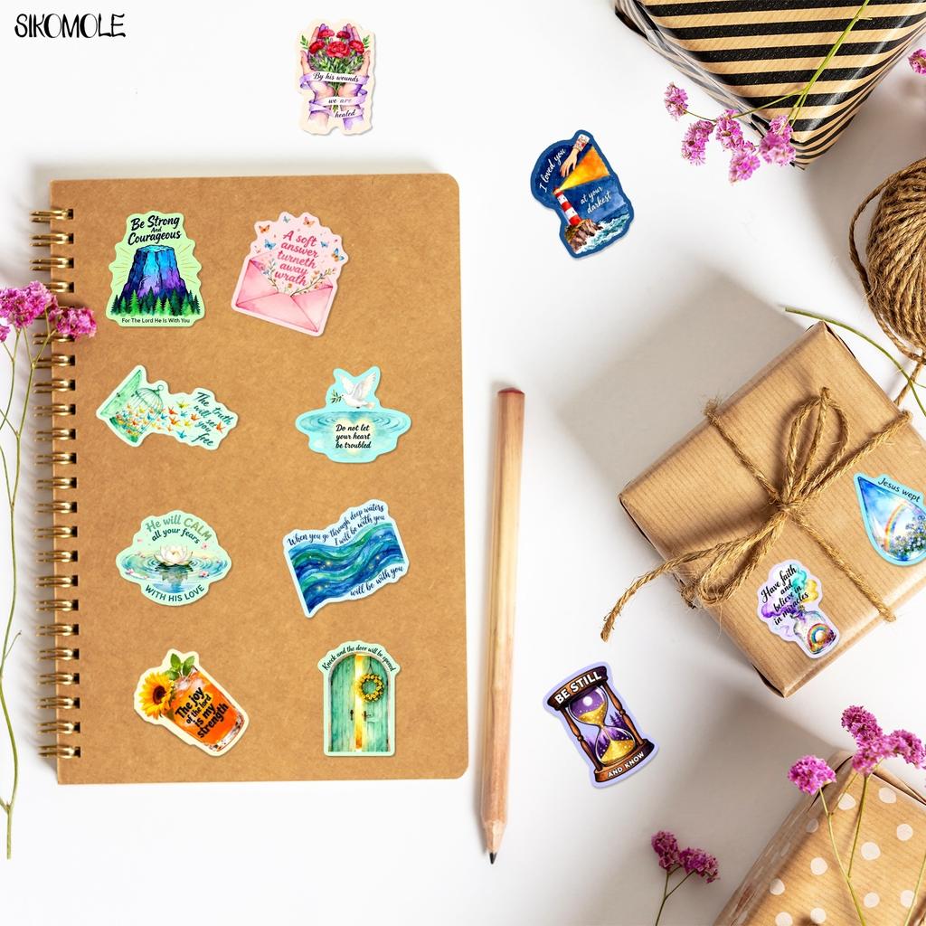 10 30 50PCS Beautiful Watercolor Inspirational Faith Text Stickers Book DIY Skateboard Toys Luggage Decoration Graffiti Sticker