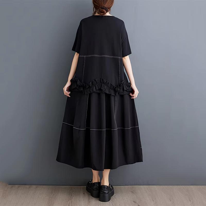 XITAO Patchwork Ruffles O-neck Matching Female Set  GYX1575