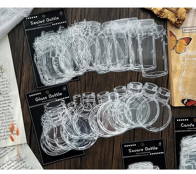 Transparent Glassware Bottle Shape Stickers Sticker Pack Natural Flower Decorative Stickers For Scrapbook Planner Album