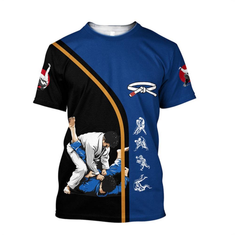 Men's Karate 3D Sports T-shirt, Outdoor Fitness Sportswear, Casual Oversized Round Neck T-shirt, Men's Short Sleeved Wrestling T