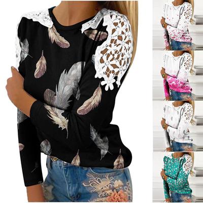 Fashion Ladies Summer T-shirt Lace Hollow Long-sleeved T-shirt